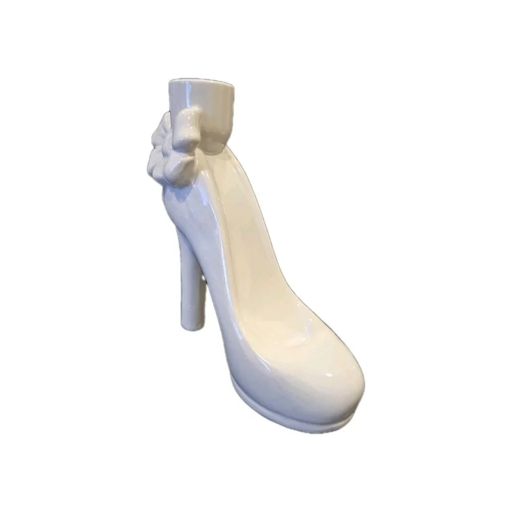 New White Ceramic High Heel Decorative Flower Table Vase Room Decor